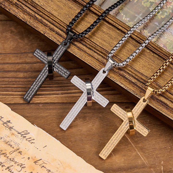 FREE Today: Ring Wrapped Laser Scripture Titanium Steel Cross Box Chain Necklace: Emblem of Everlasting Heavenly Promise - image 0