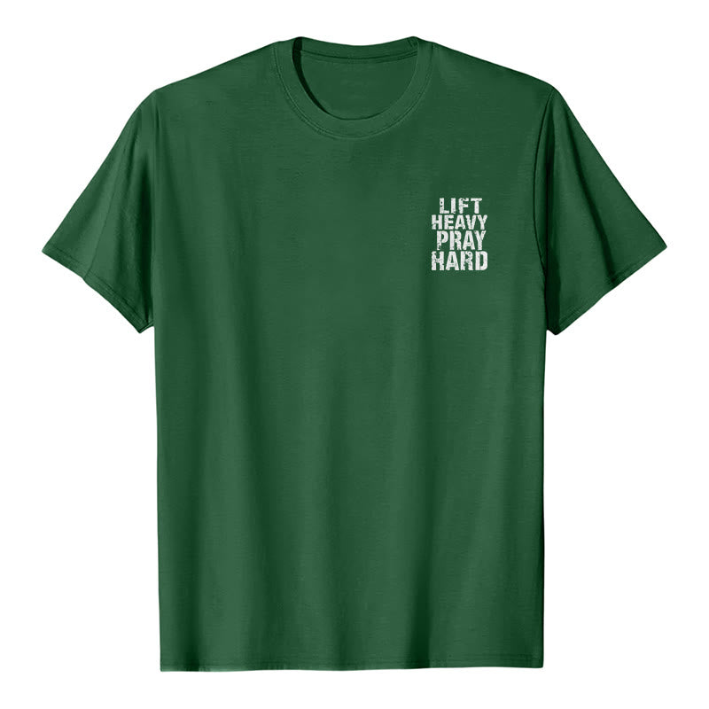 Christianartworkshop Dual-Side Lift Heavy Pray Hard Distressed Letter Print Classic T-Shirt - image 14