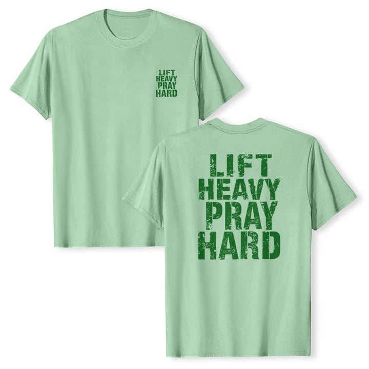 Christianartworkshop Dual-Side Lift Heavy Pray Hard Distressed Letter Print Classic T-Shirt - image 25