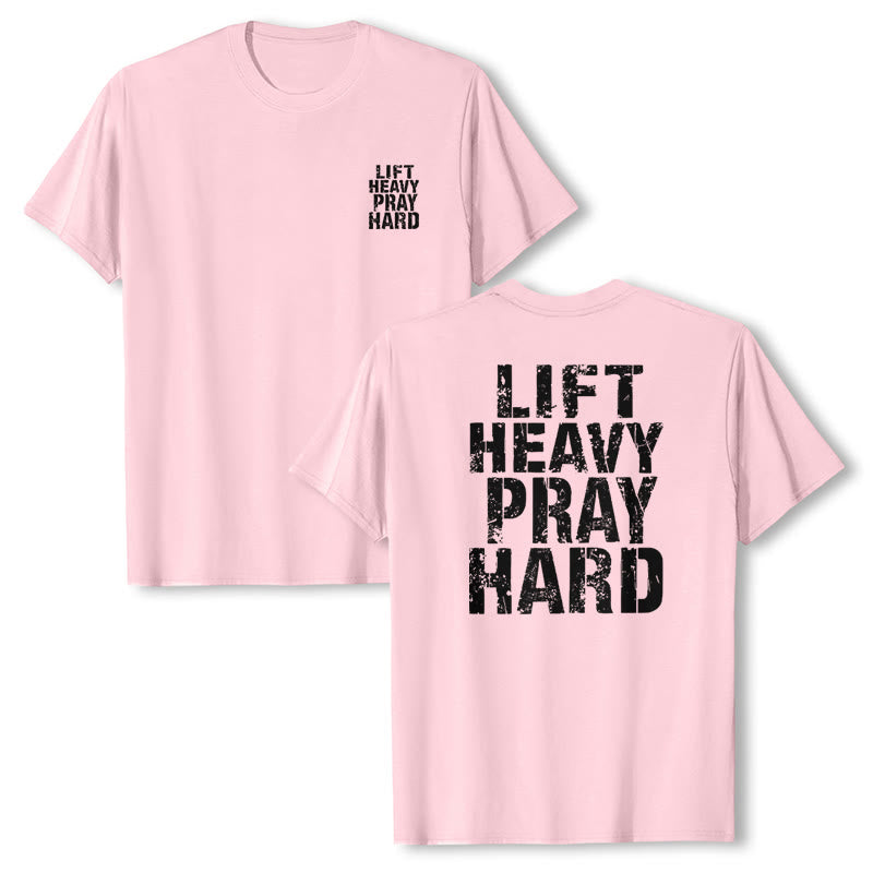 Christianartworkshop Dual-Side Lift Heavy Pray Hard Distressed Letter Print Classic T-Shirt - image 1