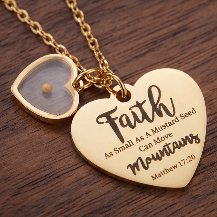 Christianartworkshop Dual Heart Locket Mustard Seed Matthew 17:20 Scripture Necklace: Emblem of Mighty Unwavering Faith - Golden - image 7