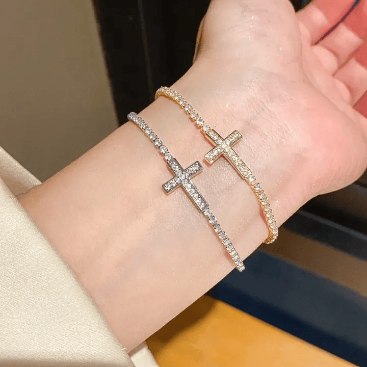 Christianartworkshop Full Pavé Sparkling Zircon Cross Pull Adjustable Tennis Bracelet: Emblem of Radiant Heavenly Guidance - image 1
