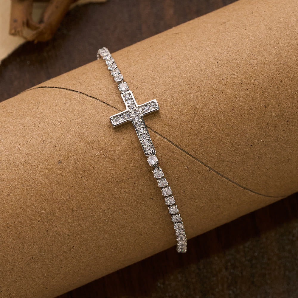 Christianartworkshop Full Pavé Sparkling Zircon Cross Pull Adjustable Tennis Bracelet: Emblem of Radiant Heavenly Guidance - image 4