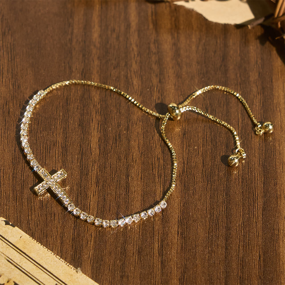 FREE Today: Full Pavé Sparkling Zircon Cross Pull Adjustable Tennis Bracelet: Emblem of Radiant Heavenly Guidance - Golden - image 7