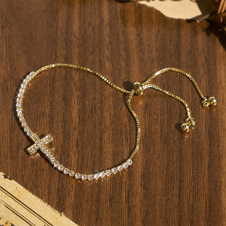 FREE Today: Full Pavé Sparkling Zircon Cross Pull Adjustable Tennis Bracelet: Emblem of Radiant Heavenly Guidance - Golden - image 7