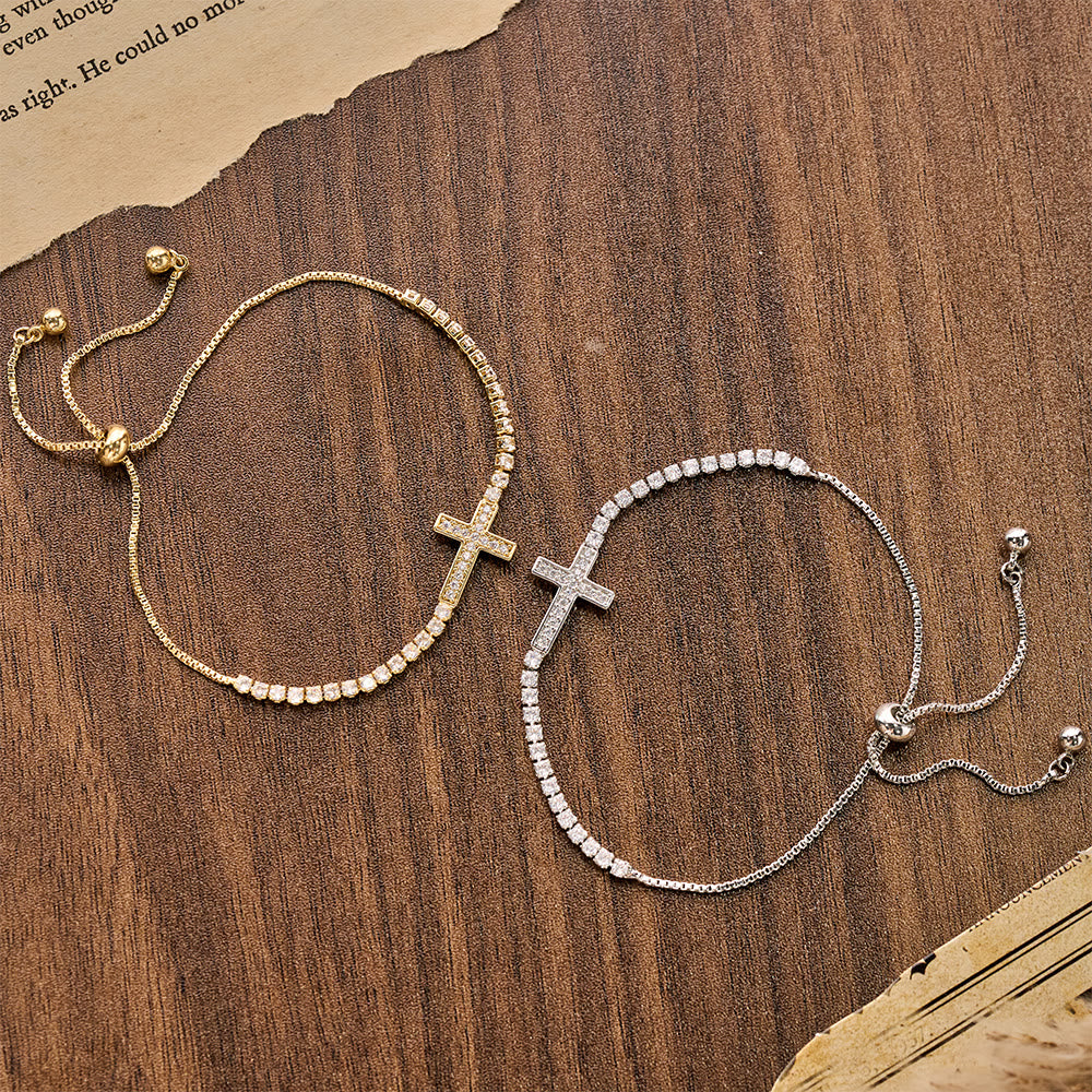 FREE Today: Full Pavé Sparkling Zircon Cross Pull Adjustable Tennis Bracelet: Emblem of Radiant Heavenly Guidance - image 3