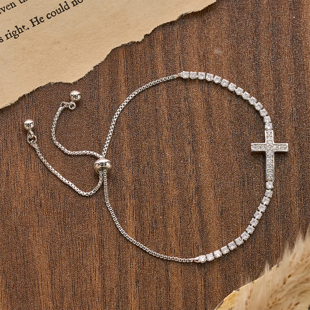 Christianartworkshop Full Pavé Sparkling Zircon Cross Pull Adjustable Tennis Bracelet: Emblem of Radiant Heavenly Guidance - image 5
