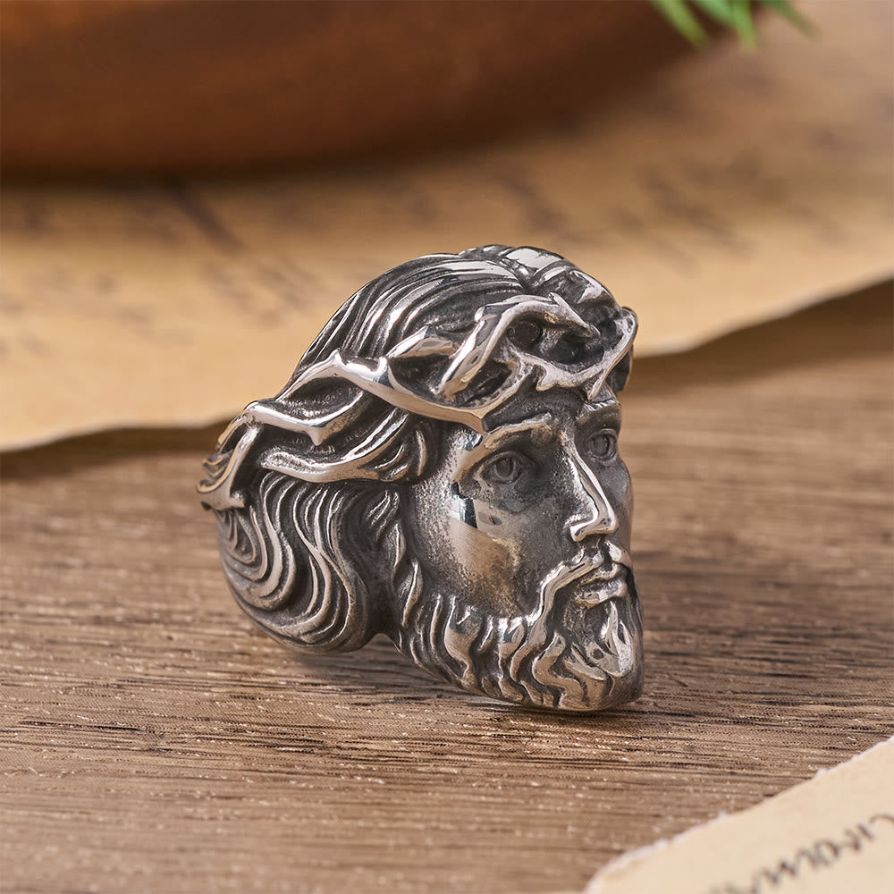 FREE Today: Solid Relief Crown of Thorns Holy Portrait Two-Tone Metal Statement Ring: Emblem of Boundless Heavenly Mercy - image 6