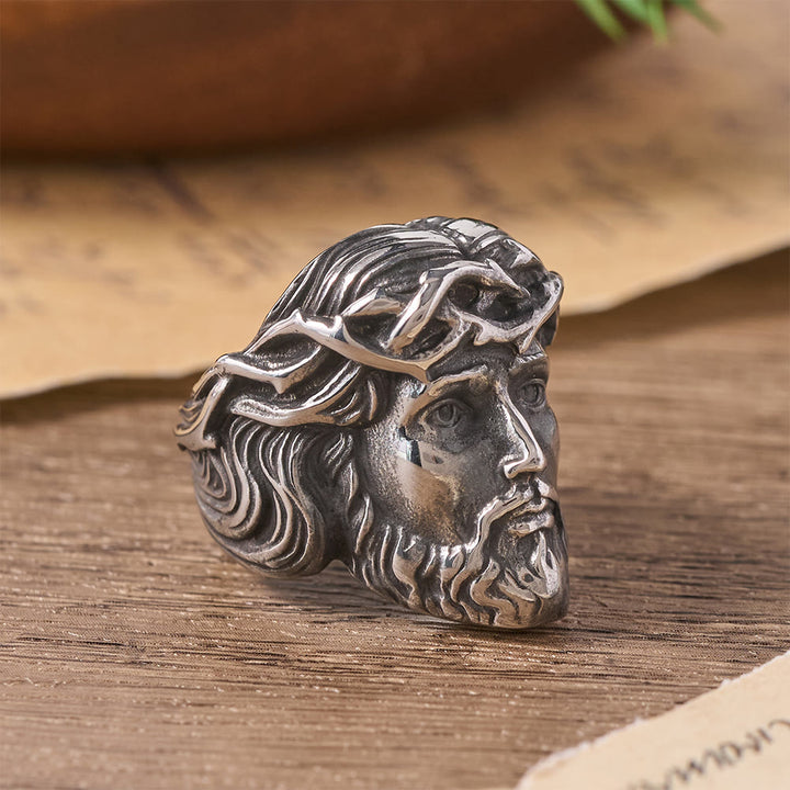 FREE Today: Solid Relief Crown of Thorns Holy Portrait Two-Tone Metal Statement Ring: Emblem of Boundless Heavenly Mercy - image 6