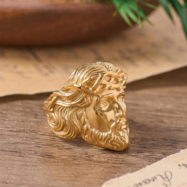 FREE Today: Solid Relief Crown of Thorns Holy Portrait Two-Tone Metal Statement Ring: Emblem of Boundless Heavenly Mercy - image 2