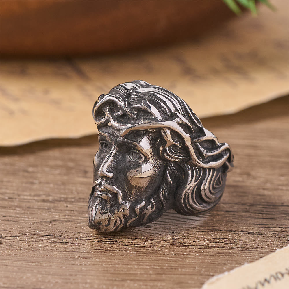 FREE Today: Solid Relief Crown of Thorns Holy Portrait Two-Tone Metal Statement Ring: Emblem of Boundless Heavenly Mercy - image 5