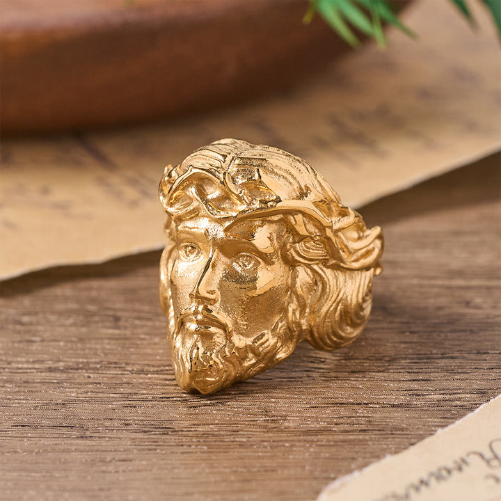 Christianartworkshop Solid Relief Crown of Thorns Holy Portrait Two-Tone Metal Statement Ring: Emblem of Boundless Heavenly Mercy - image 3