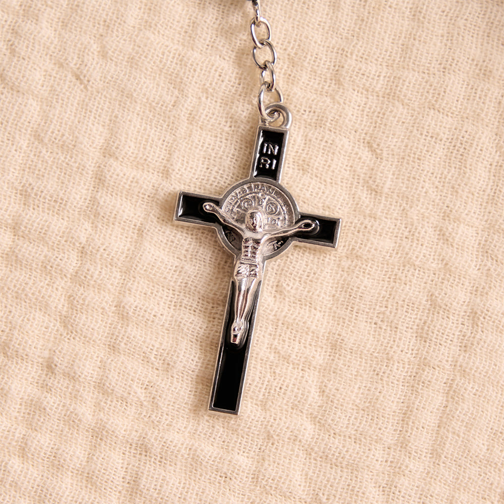 Christianartworkshop Portable Saint Benedict Hematite Rosary With Engraved Metal Storage Case - image 8