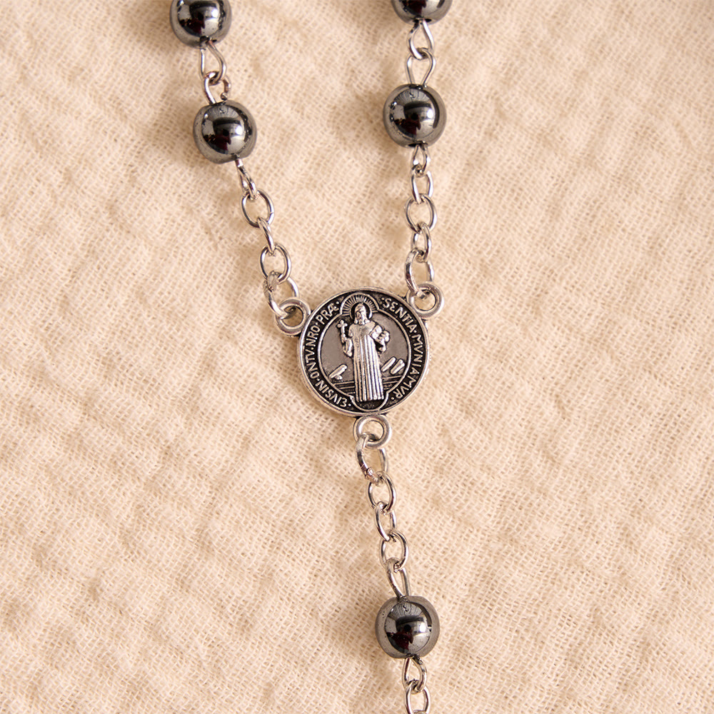 FREE Today: Portable Saint Benedict Hematite Rosary With Engraved Metal Storage Case - image 6