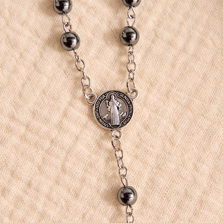 FREE Today: Portable Saint Benedict Hematite Rosary With Engraved Metal Storage Case - image 6