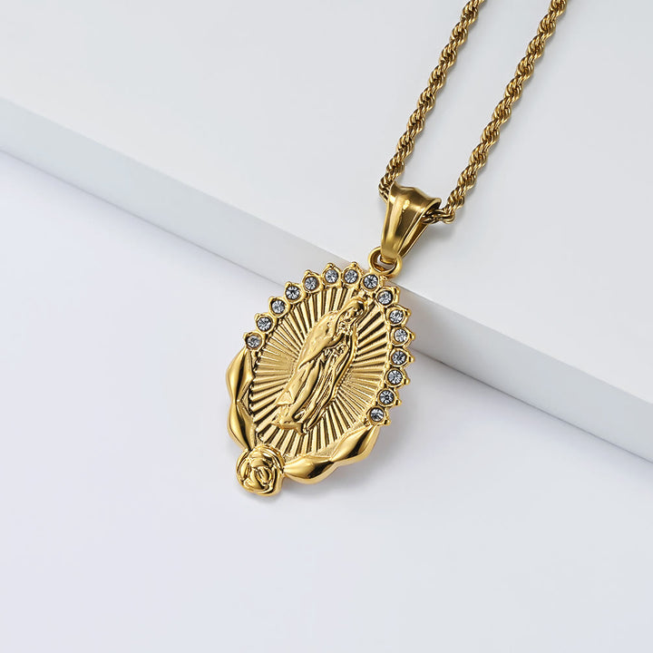 FREE Today: Luminous Zircon Our Lady Rose Rope Necklace: Token of Heavenly Benevolence - Golden - image 2