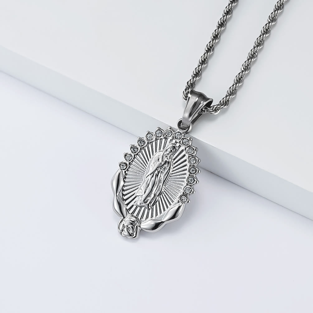 Christianartworkshop Luminous Zircon Our Lady Rose Rope Necklace: Token of Heavenly Benevolence - Silver - image 4