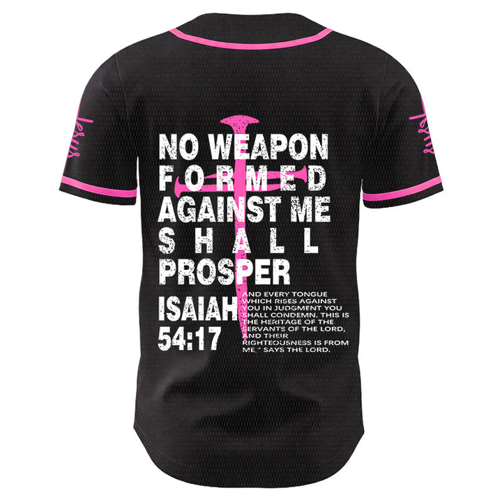 Christianartworkshop No Weapon Formed Against Me Shall Prosper Baseball Jersey - Pink - 5XL - image 15
