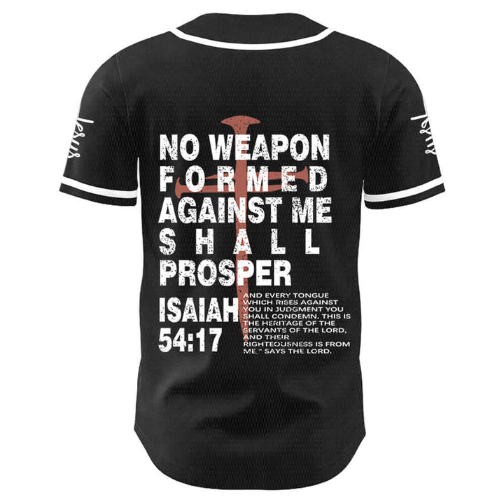 Christianartworkshop No Weapon Formed Against Me Shall Prosper Baseball Jersey - White - 5XL - image 0
