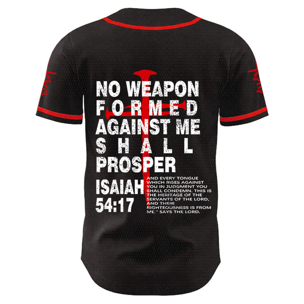 Christianartworkshop No Weapon Formed Against Me Shall Prosper Baseball Jersey - Red - 5XL - image 3
