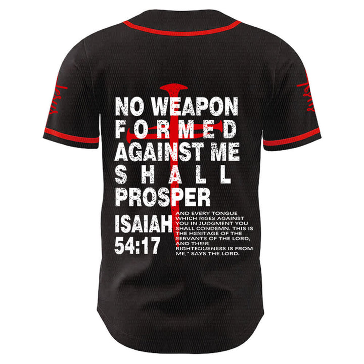Christianartworkshop No Weapon Formed Against Me Shall Prosper Baseball Jersey - Red - 5XL - image 3