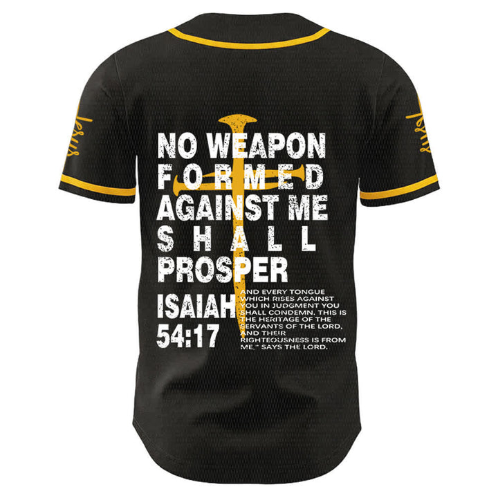 Christianartworkshop No Weapon Formed Against Me Shall Prosper Baseball Jersey - Golden - 5XL - image 6