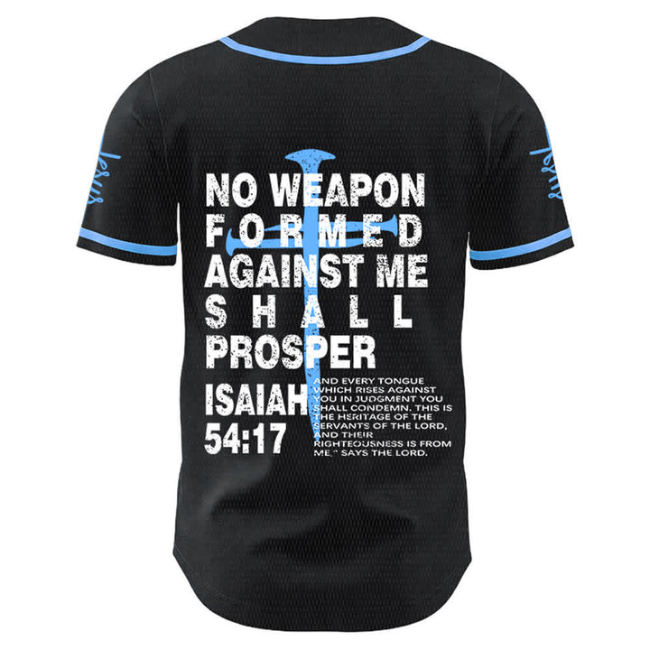 Christianartworkshop No Weapon Formed Against Me Shall Prosper Baseball Jersey - Blue - 5XL - image 12