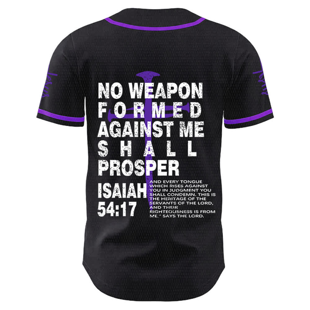 Christianartworkshop No Weapon Formed Against Me Shall Prosper Baseball Jersey - Purple - 5XL - image 22