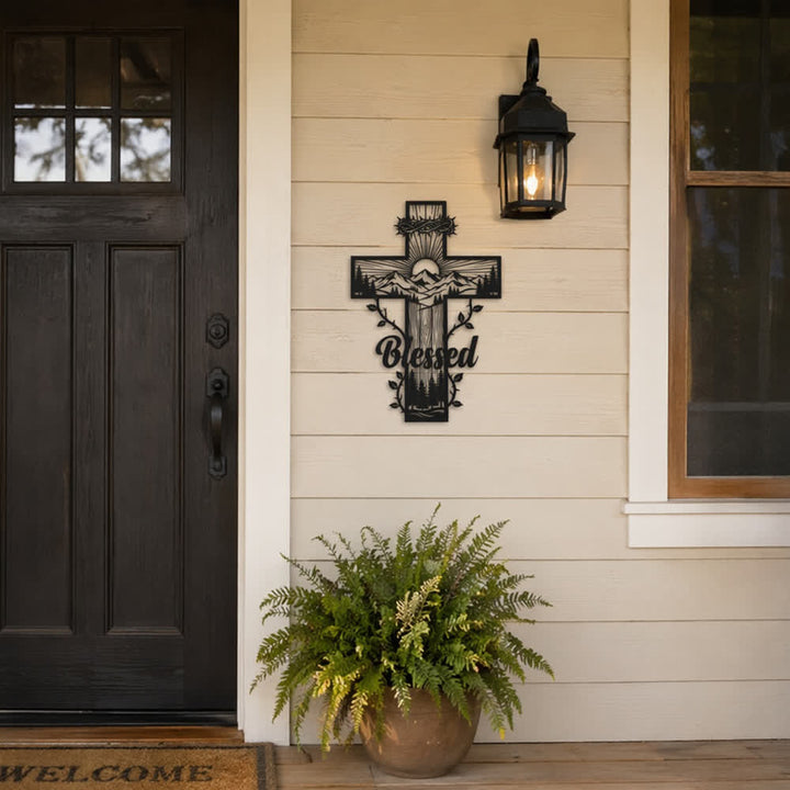 Christianartworkshop Vine Border Mountain Blessed Cross Metal Wall Decor: Symbol of Divine Blessing - image 5