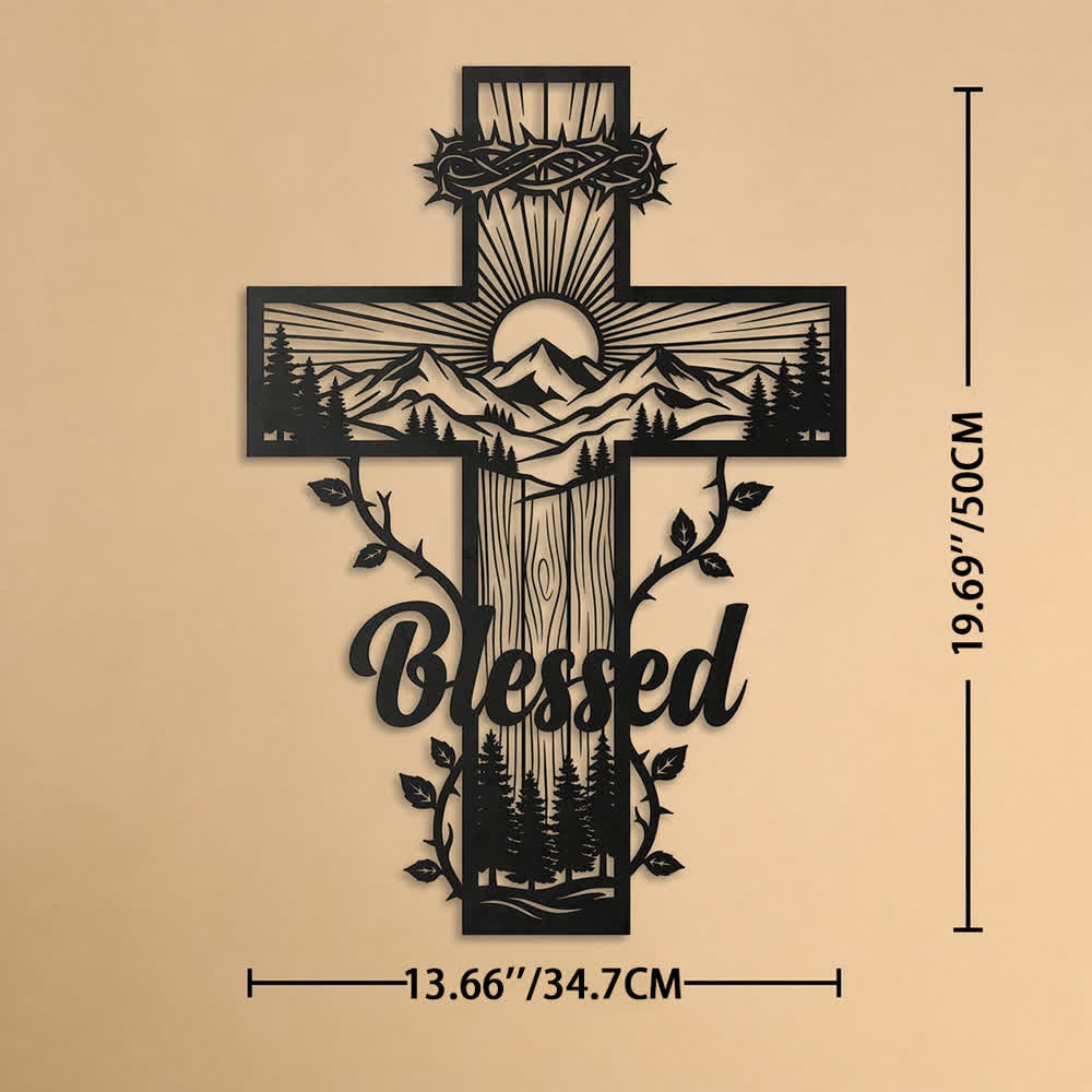 Christianartworkshop Vine Border Mountain Blessed Cross Metal Wall Decor: Symbol of Divine Blessing - 13.66''*19.69''*0.06''/34.7*50*0.15cm - image 11