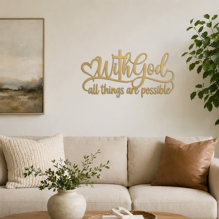Christianartworkshop Golden Heart Cross With God All Things Possible Metal Wall Decor: Symbol of Boundless Divine Strength - image 3