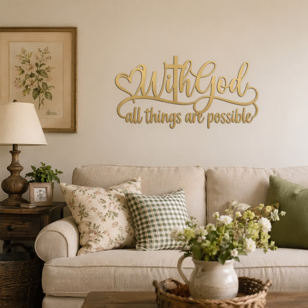 Christianartworkshop Golden Heart Cross With God All Things Possible Metal Wall Decor: Symbol of Boundless Divine Strength - image 6