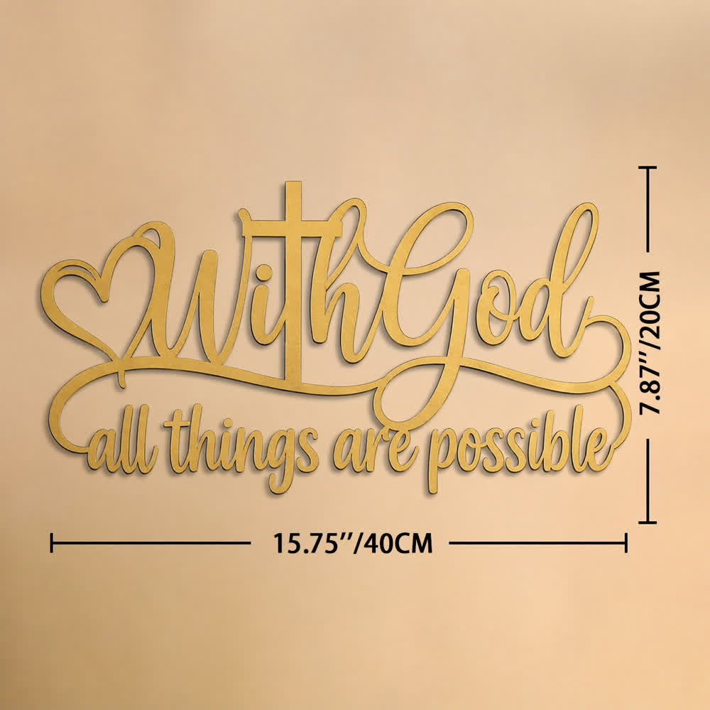 Christianartworkshop Golden Heart Cross With God All Things Possible Metal Wall Decor: Symbol of Boundless Divine Strength - 15.75''*7.87''*0.04''/40*20*0.1cm - image 8