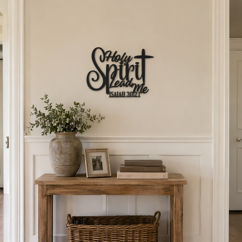 Christianartworkshop Isaiah 30:21 Holy Spirit Lead Me Cross Script Metal Wall Decor: Symbol of Gentle Divine Guidance - image 0