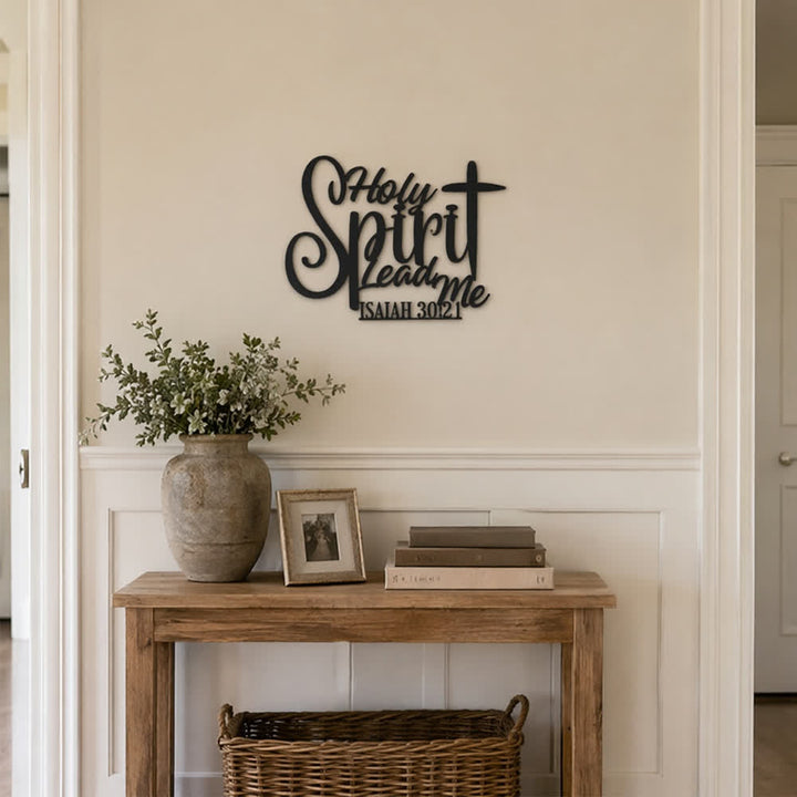 Christianartworkshop Isaiah 30:21 Holy Spirit Lead Me Cross Script Metal Wall Decor: Symbol of Gentle Divine Guidance - image 0