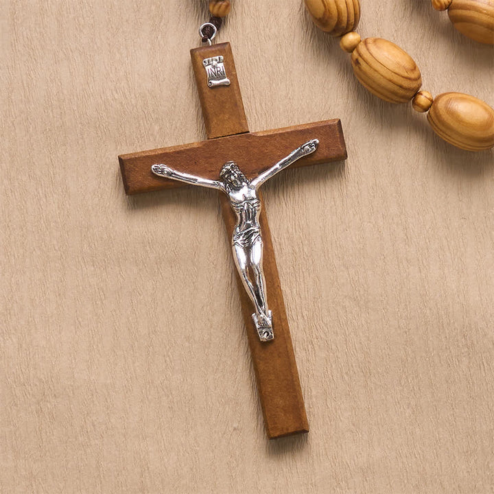 Christianartworkshop Hand Sanded Natural Pine Timber Our Lady Rosary With Wood & Metal Crucifix - image 4