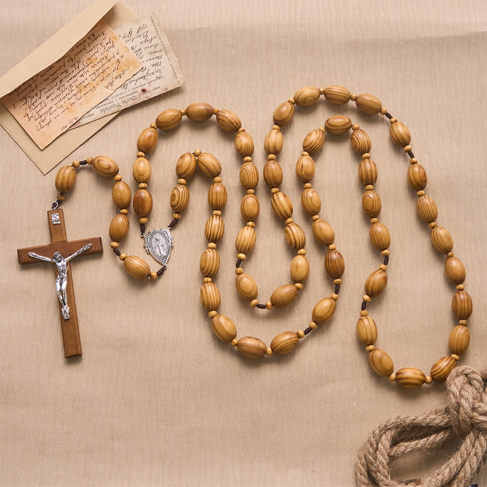 Christianartworkshop Hand Sanded Natural Pine Timber Our Lady Rosary With Wood & Metal Crucifix - image 1