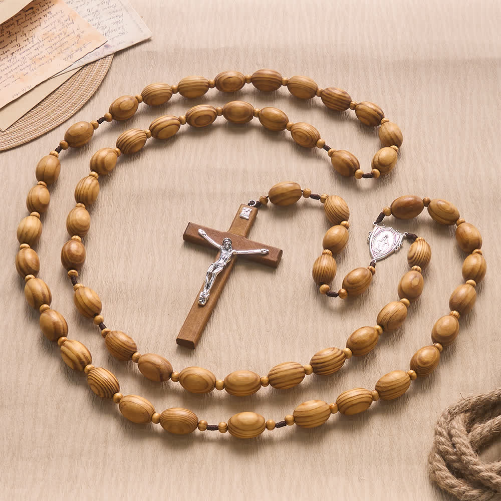 Christianartworkshop Hand Sanded Natural Pine Timber Our Lady Rosary With Wood & Metal Crucifix - image 2