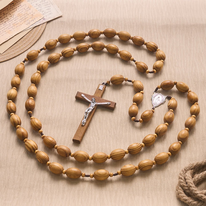 Christianartworkshop Hand Sanded Natural Pine Timber Our Lady Rosary With Wood & Metal Crucifix - image 2