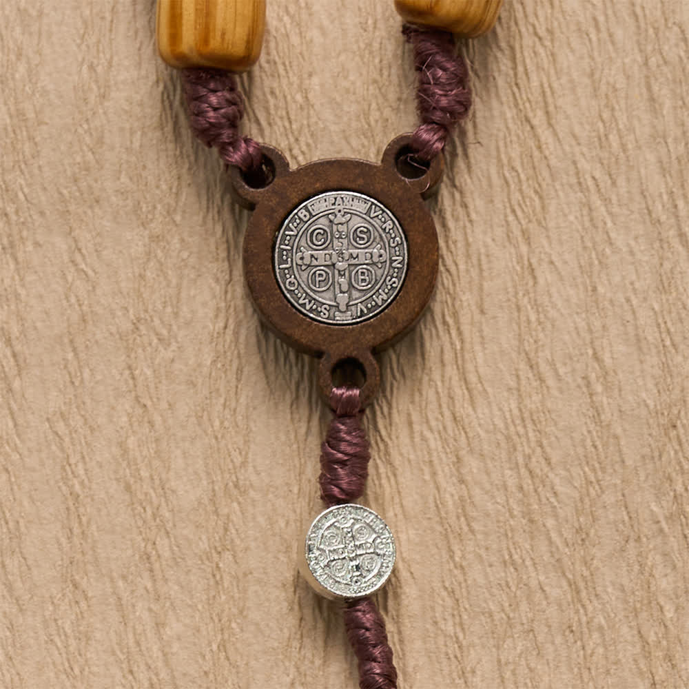 FREE Today: Natural Grain Barrel Timber Bead Knotted Cord Rosary With Mini Saint Benedict Medallions - image 5
