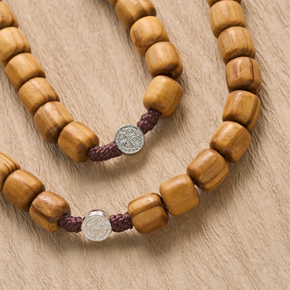 FREE Today: Natural Grain Barrel Timber Bead Knotted Cord Rosary With Mini Saint Benedict Medallions - image 3