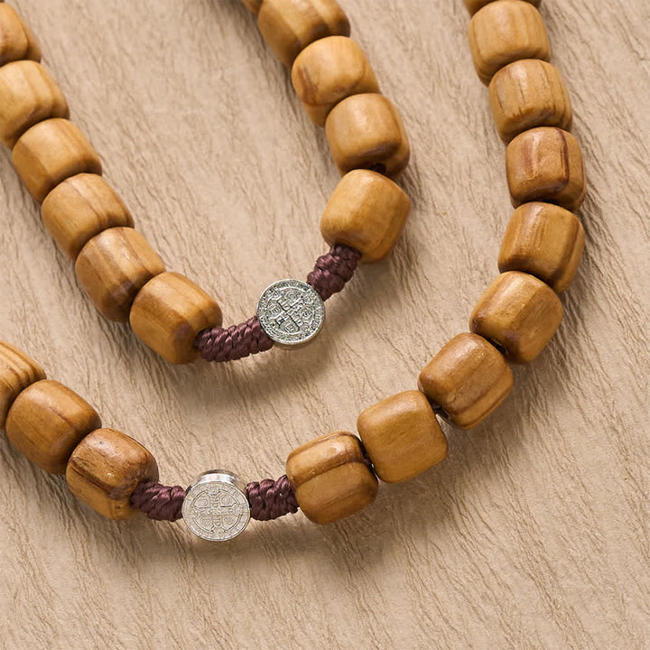 FREE Today: Natural Grain Barrel Timber Bead Knotted Cord Rosary With Mini Saint Benedict Medallions - image 3
