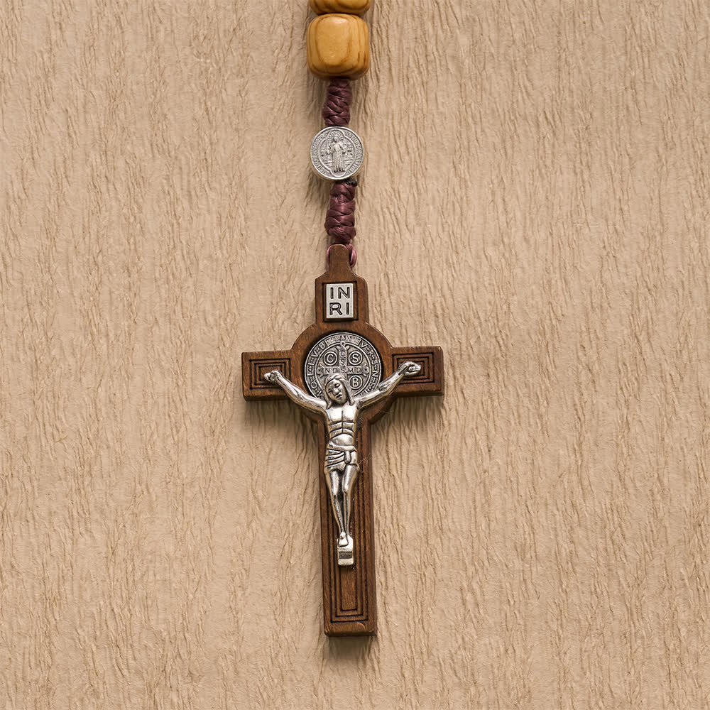 FREE Today: Natural Grain Barrel Timber Bead Knotted Cord Rosary With Mini Saint Benedict Medallions - image 6