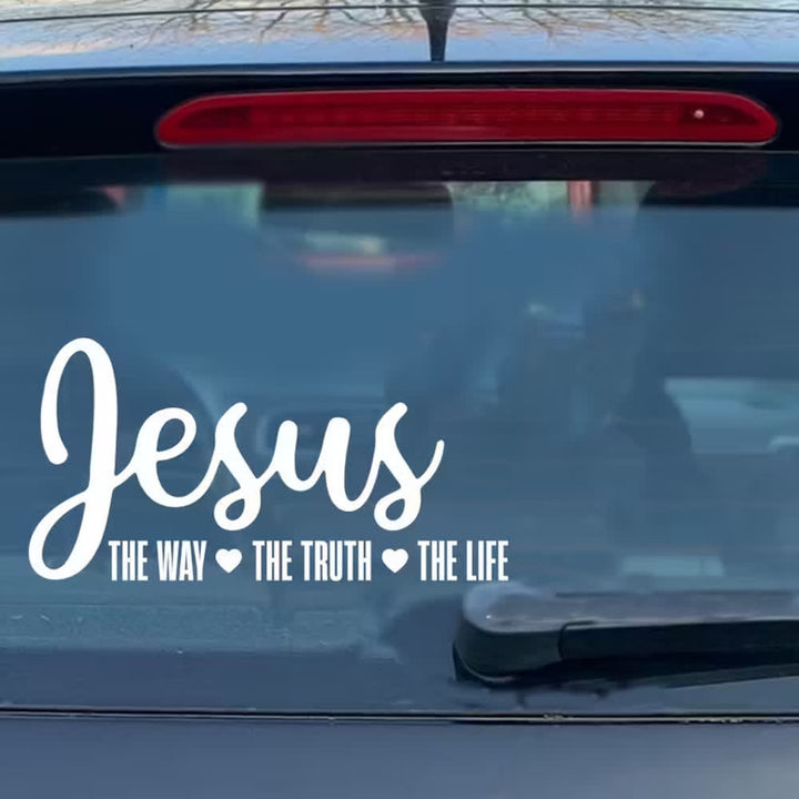 Christianartworkshop  Cursive Script Jesus The Way The Truth The Life Heart Accent Car Window Sticker - White - image 0