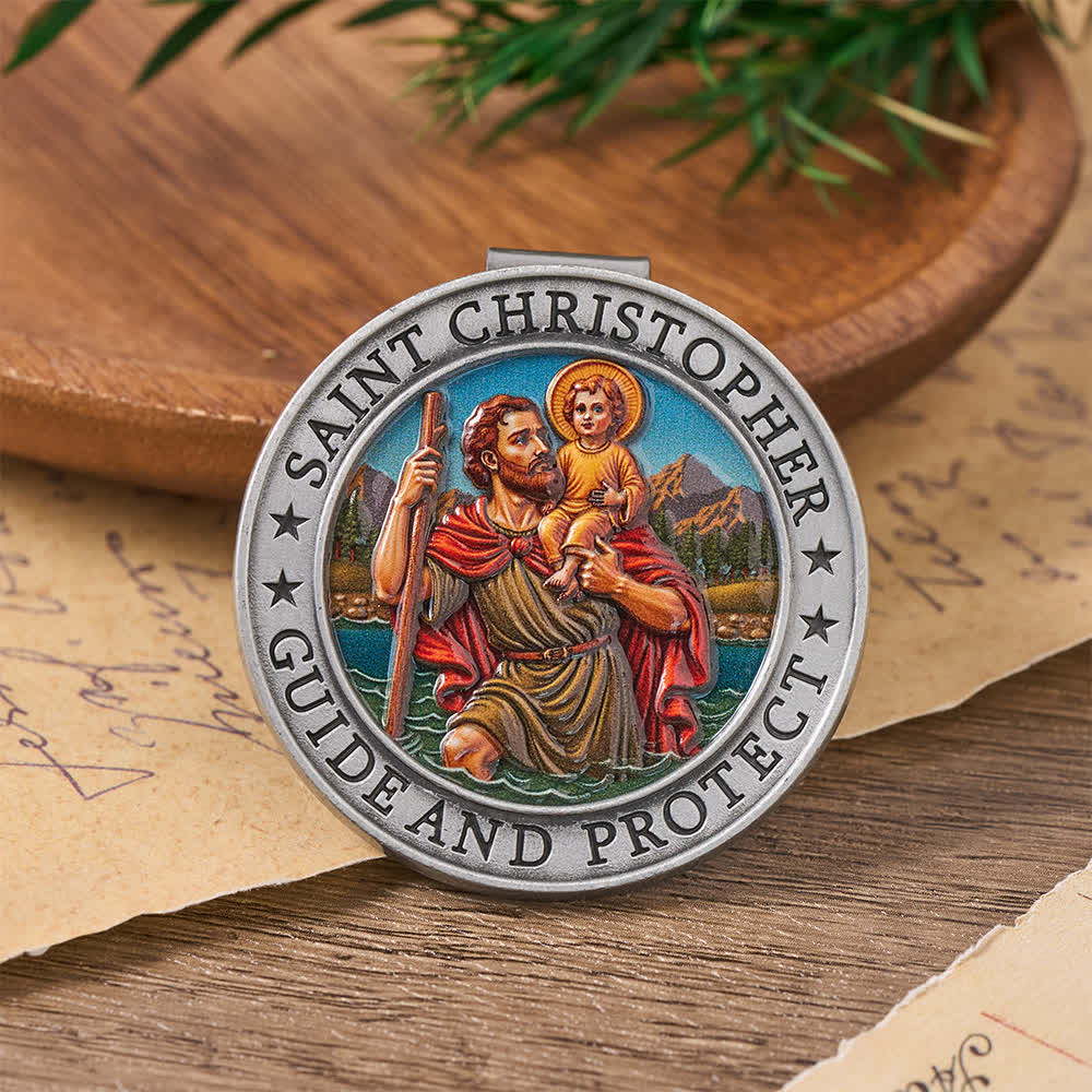Christianartworkshop Deep Relief Vintage Saint Christopher Alloy Car Visor Ticket Clip: Emblem of Safe Heavenly Travel Guidance - A - image 1
