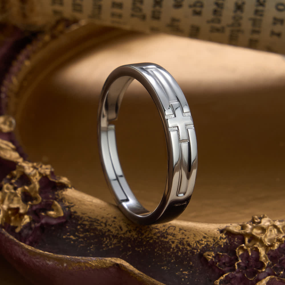 Christianartworkshop Dual Style Cross Sterling Silver Adjustable Couple Ring Set: Emblem of Unified Heavenly Covenant - Men's Style（Suitable for US Sizes 6 - 11) - image 2