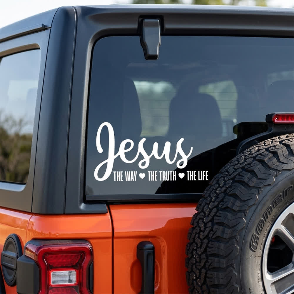 Christianartworkshop  Cursive Script Jesus The Way The Truth The Life Heart Accent Car Window Sticker - image 2