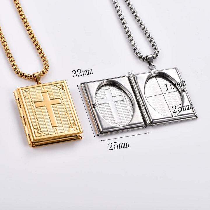 Christianartworkshop Hinged Book Locket Jesus Cross Pendant Titanium Necklace - image 4