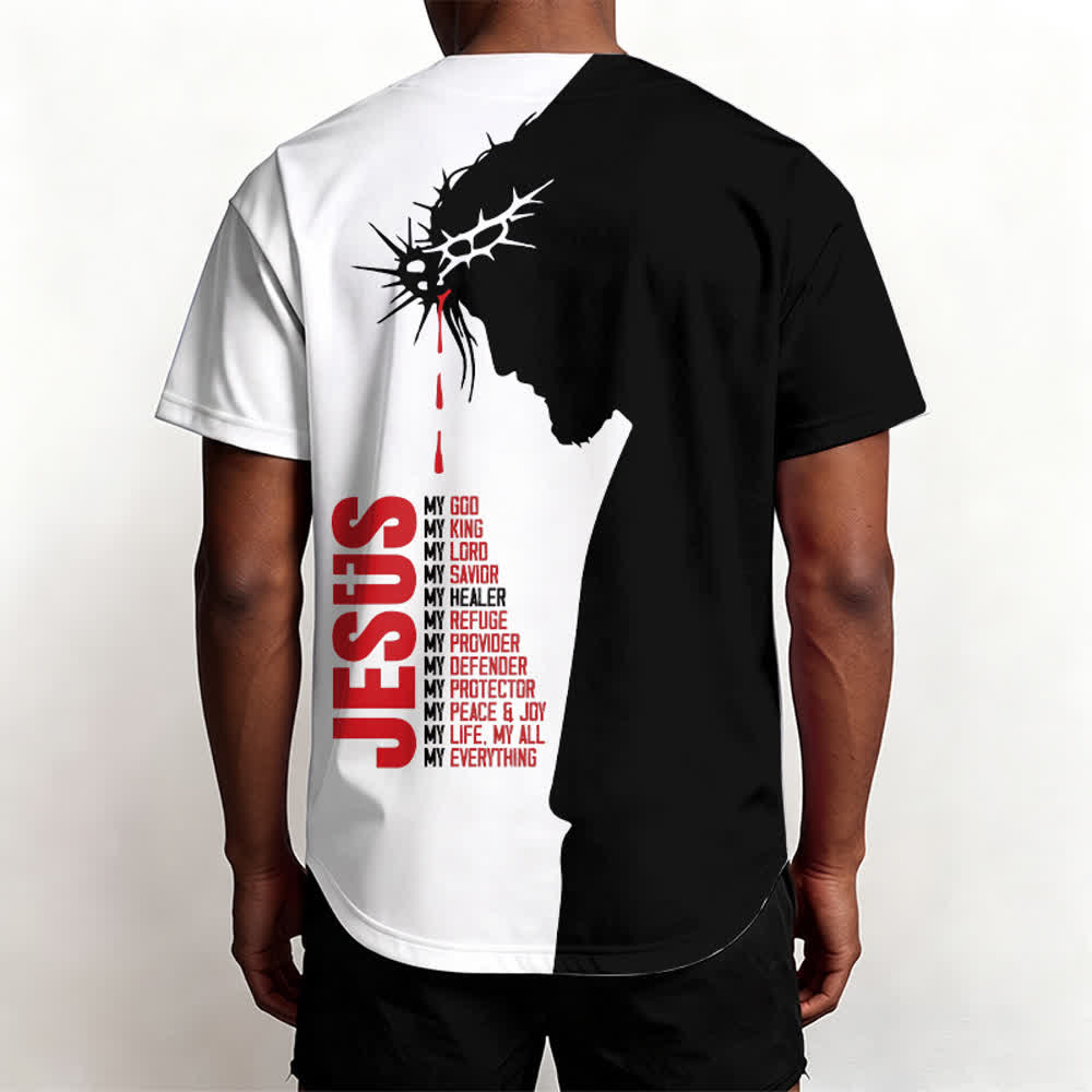 Christianartworkshop Jesus My Everything Split Faith Unisex Baseball Jersey - image 4