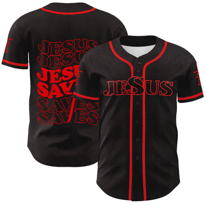 Christianartworkshop Jesus Saves Faith Statement Unisex Custom Baseball Jersey - Red - 5XL - image 6